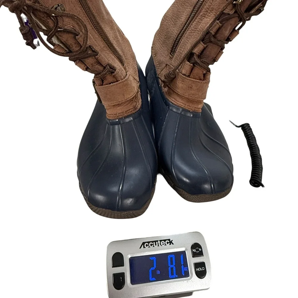 Sperry‎ Saltwater Misty Thinsulate Duck Boot 9 M Brown Navy Leather Shearling